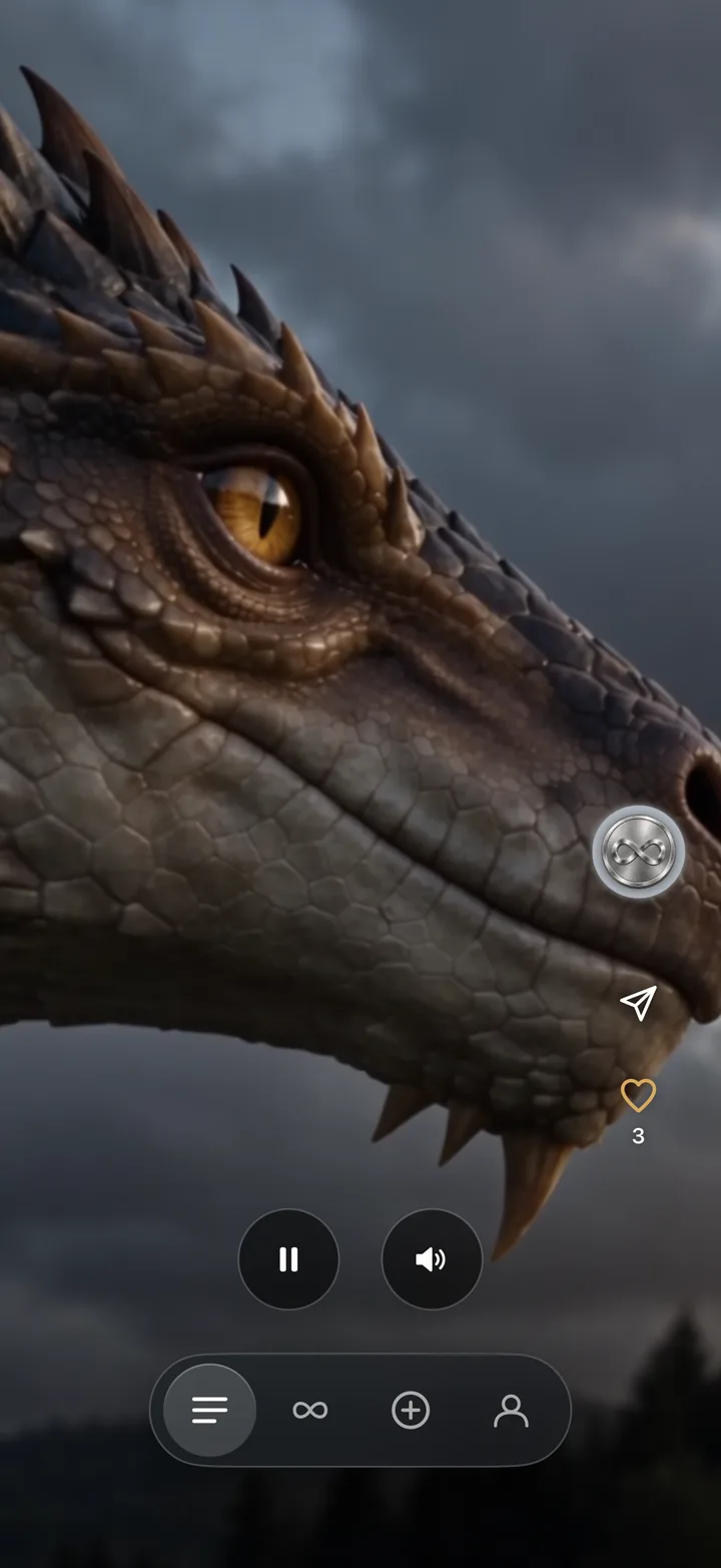lixe App: Dragonborn im Player, mit Münze, Teilen und Gefällt mir
